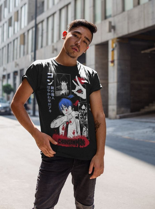 Футболка для хлопчика з аніме принтом Людина-бензопила оверсайз (зріст від 165 до 180) Чорний AnimeJ1007m Дніпро - фото 3