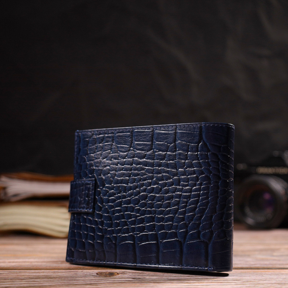 Гарний горизонтальний гаманець для чоловіків з натуральної шкіри з тисненням йод рептилію CANPELLINI 21889 Синий Київ - фото 9