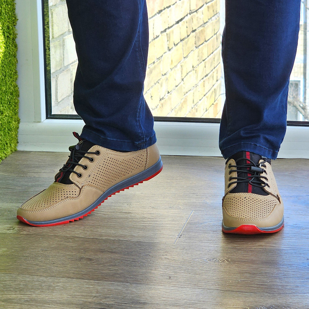 Чоловічі мокасини Літні Бежеві Туфлі Сіточка Коричневі Світлі (розміри: 40,41,42,43,44,45) - 218-3 Дніпро - фото 9