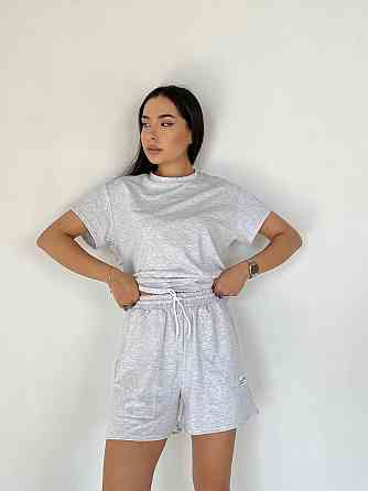 Женский летний прогулочный костюм двойка: футболка и шорты двунитка Серый, 48/52 Одесса