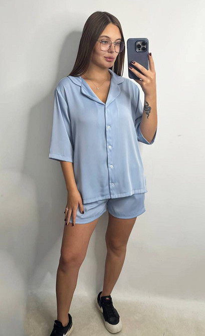 Женский костюм-двойка из сатина Голубой XL-2XL Харьков - изображение 1