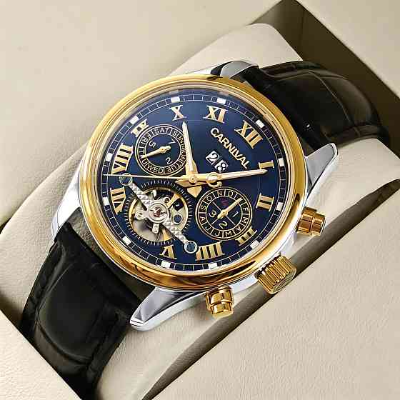 Часы мужские механические Carnival Sappfire Silver Leather Deluxe (2 ремешка) Киев
