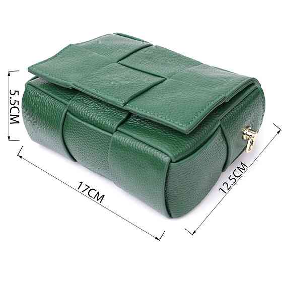 Компактная вечерняя сумка для женщин с переплетами из натуральной кожи Vintage 22312 Зеленая Киев