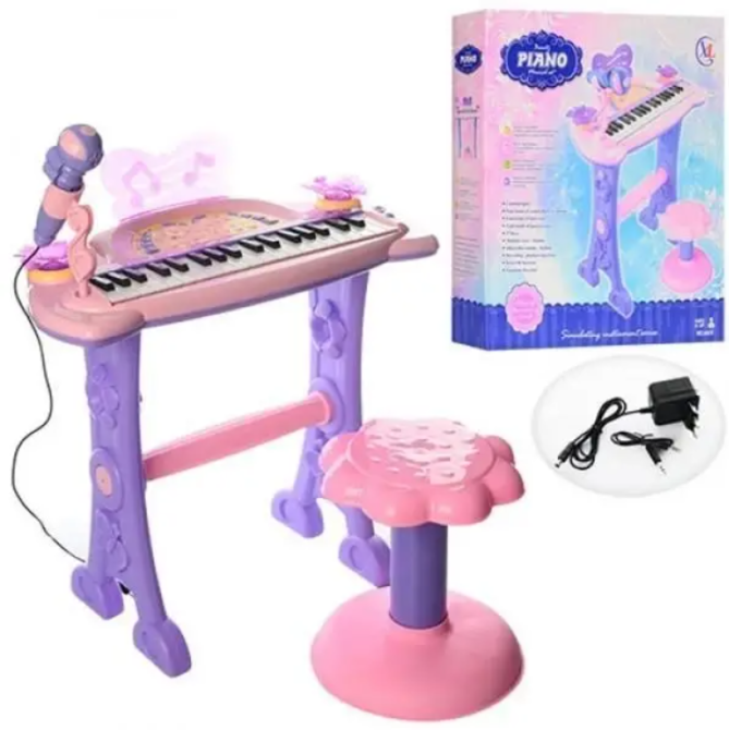 Піаніно-синтезатор 37 клавіш зі стільцем та мікрофоном від мережі Рожевий (6613) Чернігів - фото 1