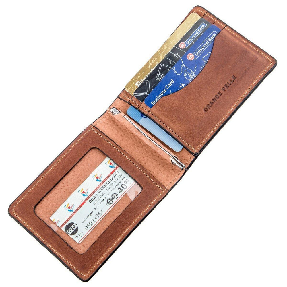 Компактный зажим для денег без застежки GRANDE PELLE 11240 Коричневый Киев - изображение 5