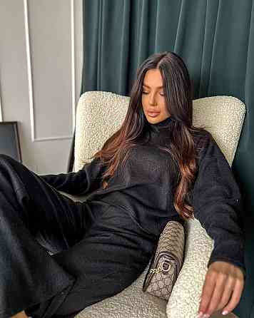 Жіночий теплий базовий костюм: кофта та штани ангора рубчик Чорний Одеса