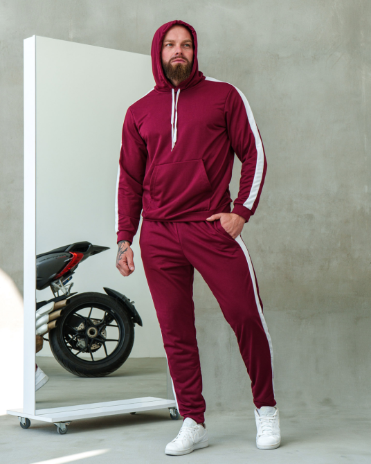 Костюм спортивний чоловічий лампаси весна Бордовийво-Білий M Харків - фото 6