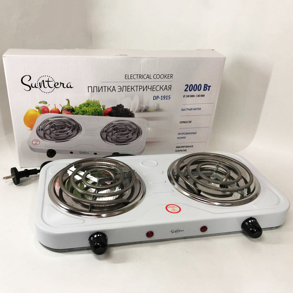 Двойная электроплита с двумя конфорками Suntera DP-1915 2000 Вт, Компактная настольная плита UK-20 Львов - изображение 8