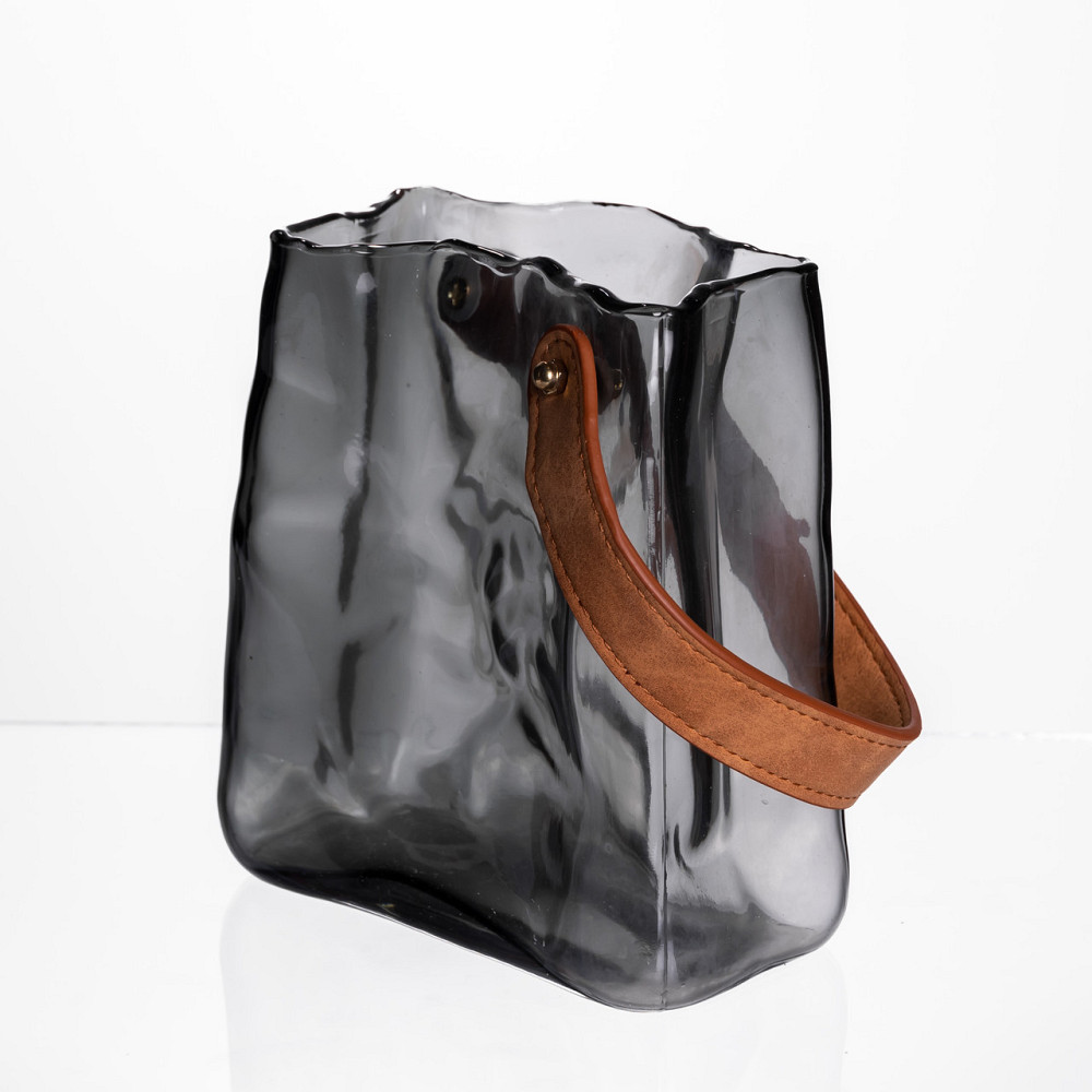 Yiwu Скляна ваза сумочка з ручкою 13×7×16.5 (см) декоративна ваза для квітів 1 (л) Сірий HP-19- Коломыя - изображение 4