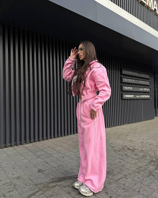 Женский стильный и теплый флисовый костюм двойка Розовый Одесса - изображение 7