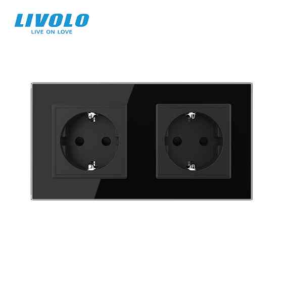 LIVOLO Подвійна електрична розетка з заземленням LIVOLO, чорна, скляна матова рамка, шторки, 25 Коломыя