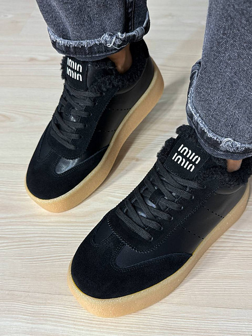 Кеди жіночі Hengji 632-1 утеплені шкіряні з замшею на хутрі чорні, 40, 25 см Київ - фото 12