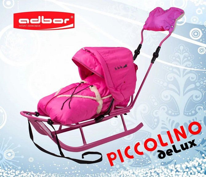 Санки дитячі Adbor Piccolino deLux з ручкою для дітей повний комплект (конверт, капюшон, муфта, підніжки) Київ - фото 2