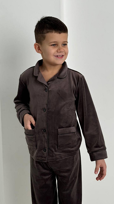 Дитяча велюрова тепла піжама дві кишені Шоколадний ч/к 134-140 Харків - фото 2