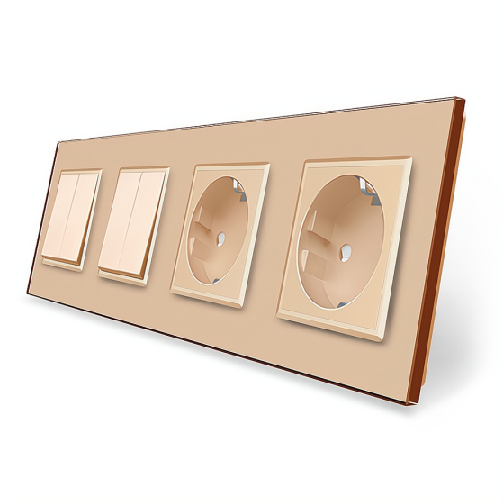 LIVOLO Чотирьохклавішний вимикач (2-2) з подвійною розеткою Livolo золотий скло (VL-C7K2/K2/FCT Коломия