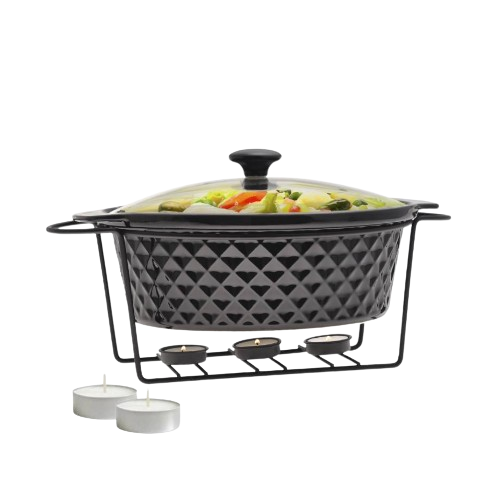 Марміт круглий 3,5л 33см кераміка скляна кришка + метал.підставка чорний 6427 KAMILLE Житомир