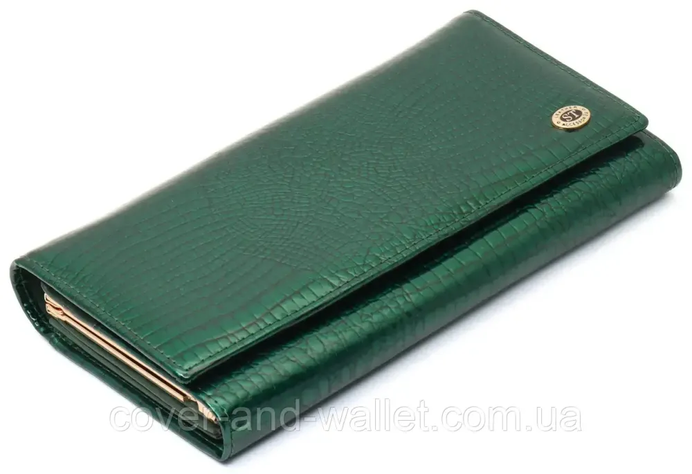 Лаковий жіночий гаманець з натуральної шкіри зеленого кольору ST S6001A Київ - фото 3