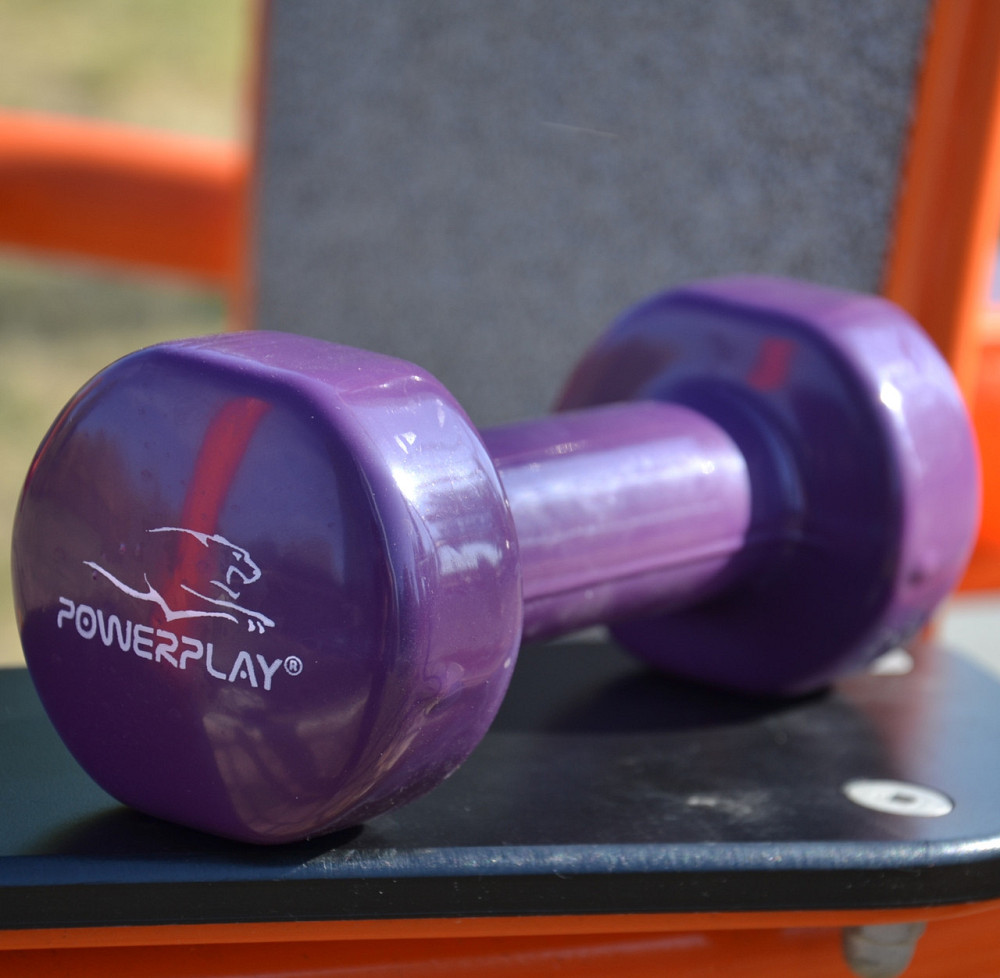 Гантель вінілова для занять фітнесом аеробікою PowerPlay 4125 Achilles 2.5 кг фіолетова 1 шт Київ - фото 10