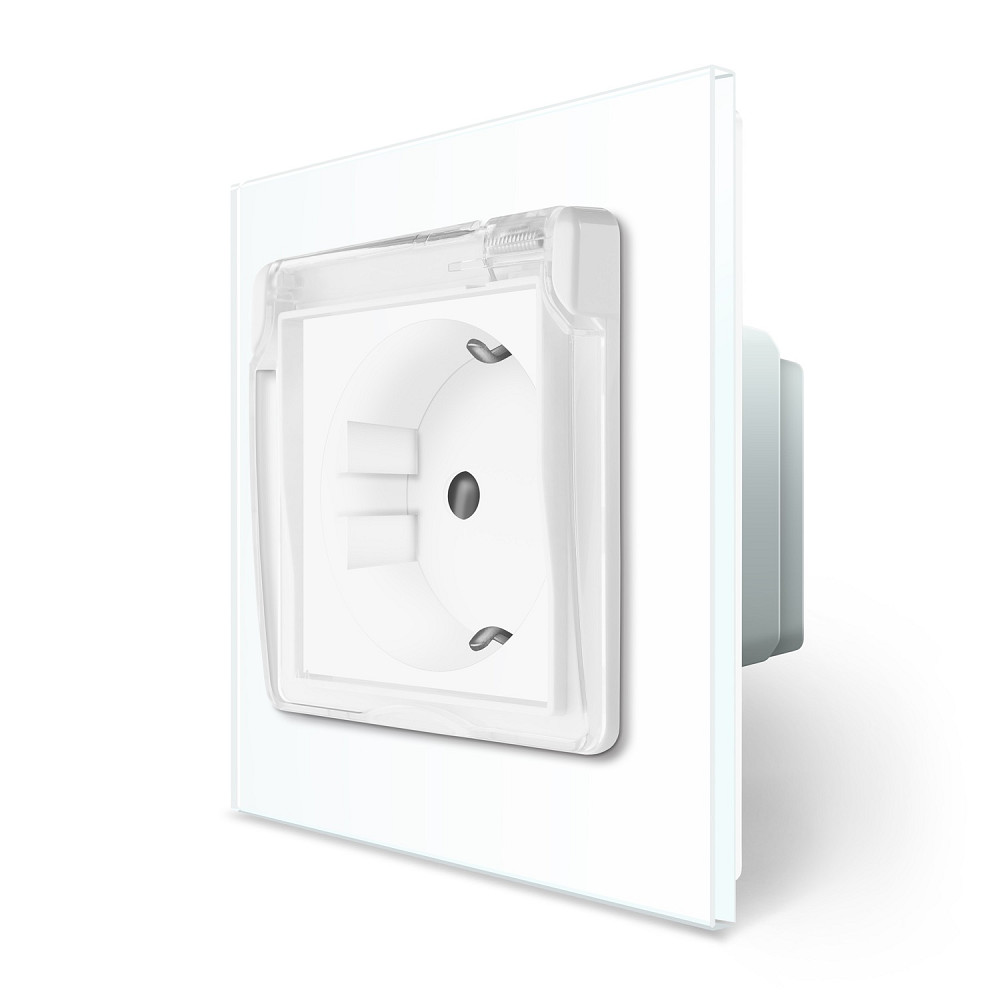 LIVOLO Електрична розетка вологозахисна з кришкою IP44 з заземленням, LIVOLO, біла, скляна рамк Коломия - фото 4