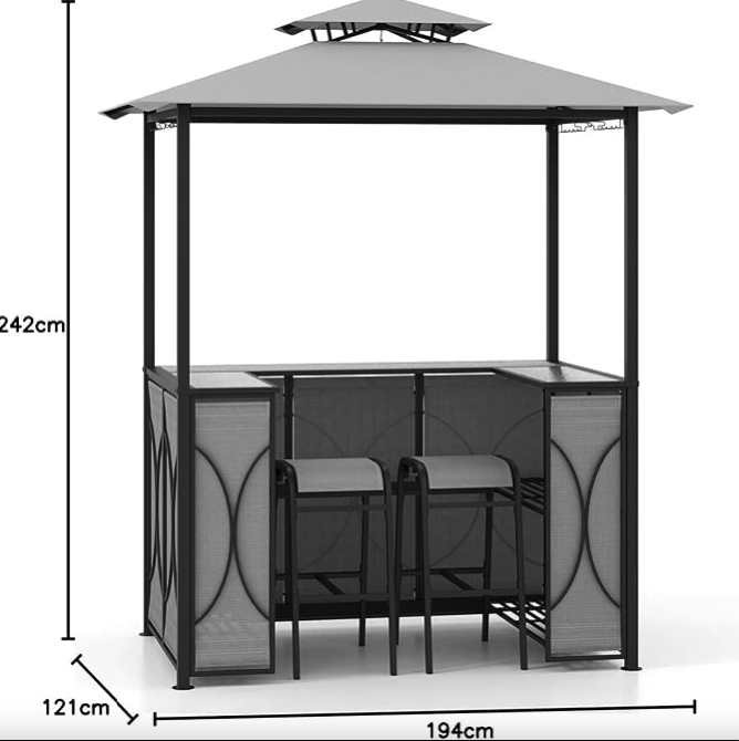 Альтанка Costway Naro з грилем і 2 барними стільцями сірий Киев - изображение 2