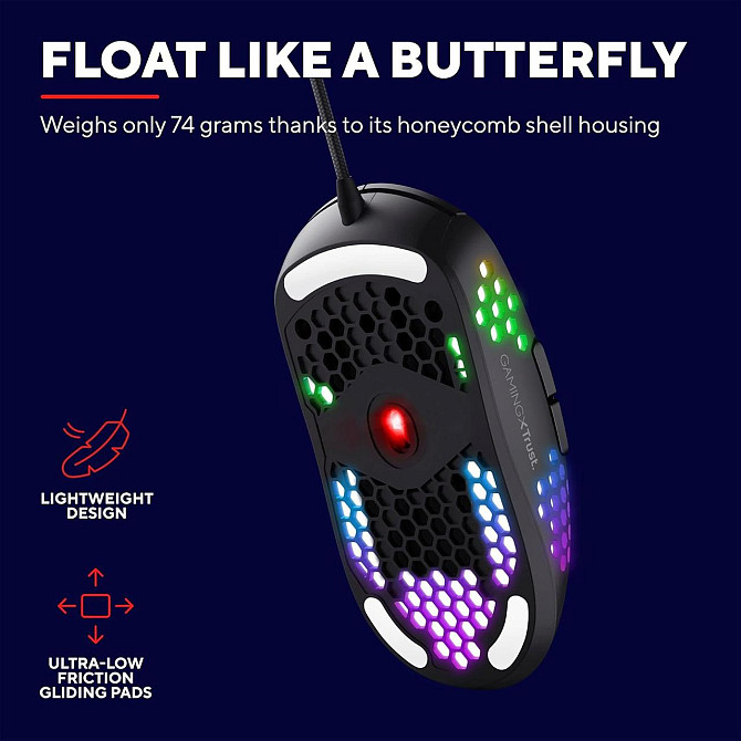 Ігрова мишка Trust GXT 960 Graphine провідна, 10000 DPI, 6 кнопок, RGB, програмована, легка, чорна,  Київ - фото 7