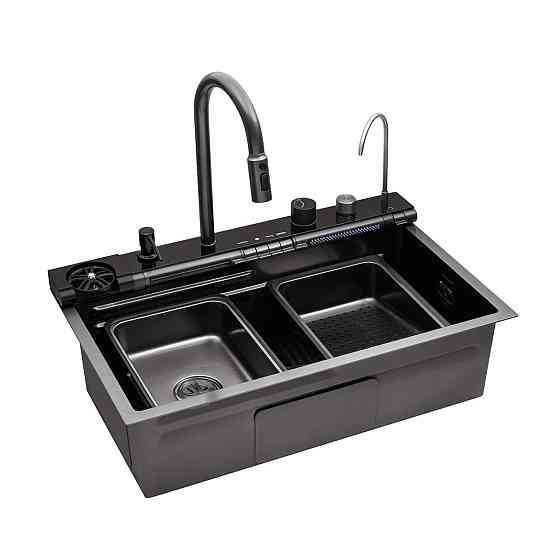 Кухонна мийка Kroner KRP Schwarze — SET7545F3HM PVD (3.0/0.8 мм) в комплекті зі змішувачем, краном, дозатором та аксесуарами Київ