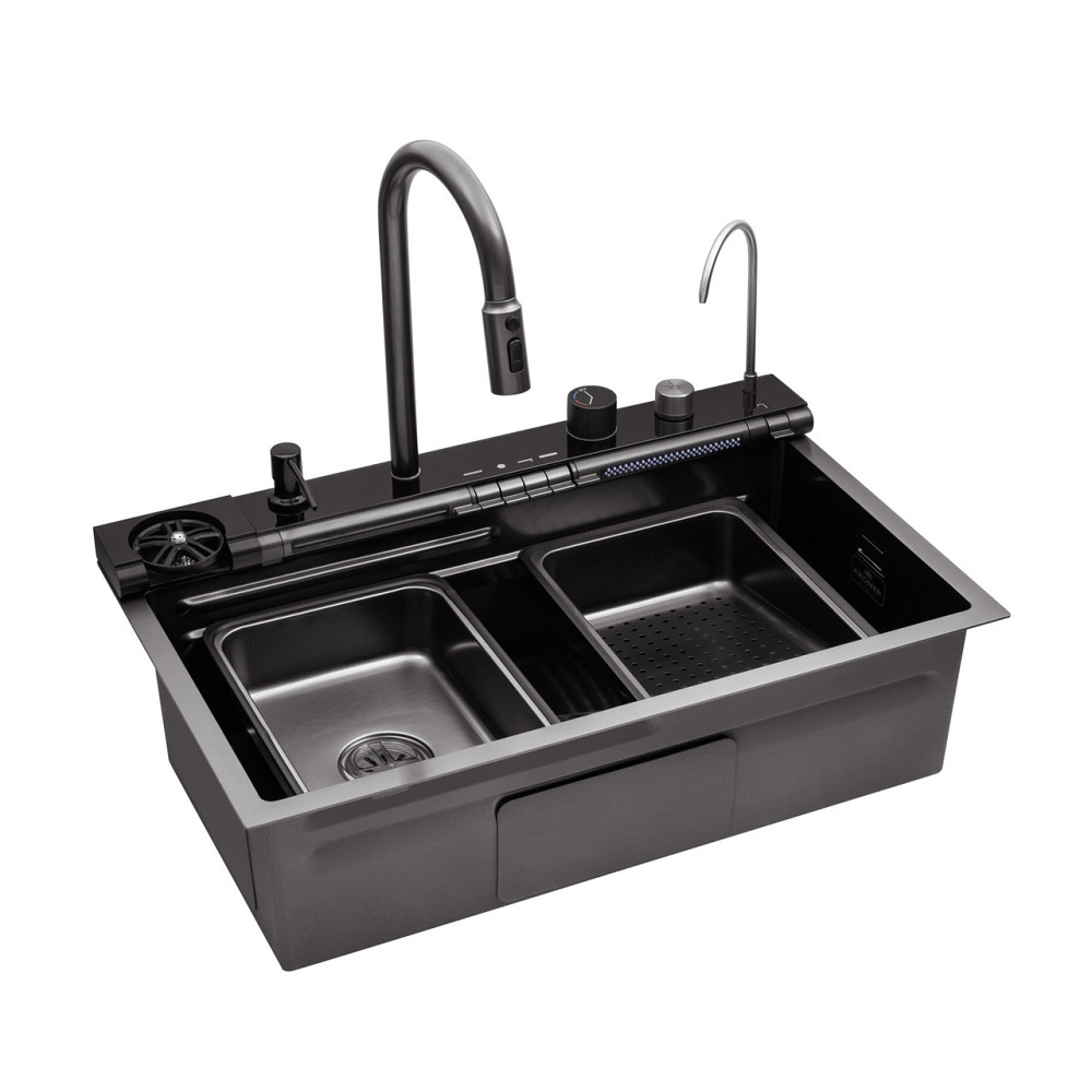 Кухонна мийка Kroner KRP Schwarze — SET7545F3HM PVD (3.0/0.8 мм) в комплекті зі змішувачем, краном, дозатором та аксесуарами Київ - фото 4