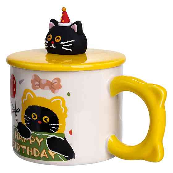 Yiwu Чашка порцелянова з кришкою Kitten's Birthday 400 (мл) подарункова кружка прикольна чашка Коломия