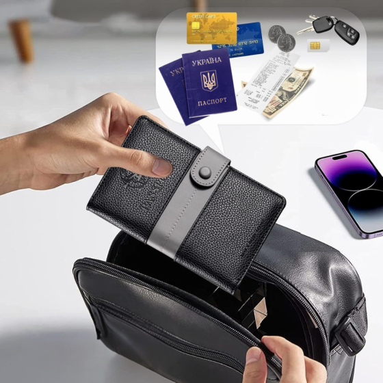 Обложка для паспорта, холдер дорожный для паспорта,удостоверения,банковских карт, билетов и документов,чёрный Каменец-Подольский