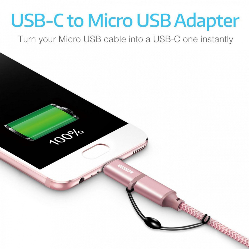 Перехідник Micro USB до USB-C ESR (Рожевий) Миколаїв - фото 6