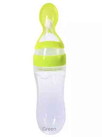 Ложка для кормления малышей зеленая, силиконовая бутылочка для кормления, размер 20*5 см, возраст от 4 мес. Киев