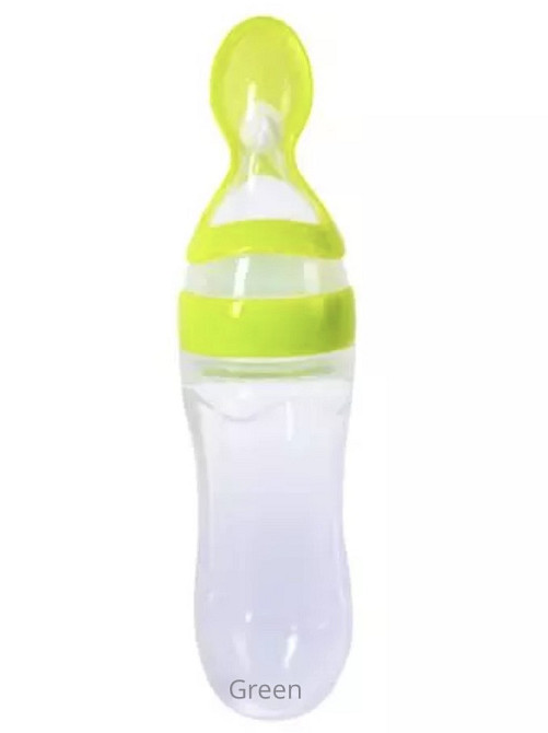 Ложка для кормления малышей зеленая, силиконовая бутылочка для кормления, размер 20*5 см, возраст от 4 мес. Киев - изображение 1