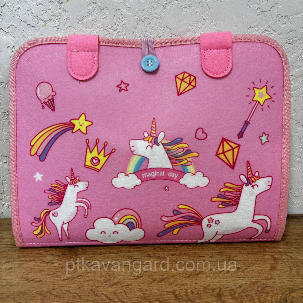 Книга-сумка фетрова розвиваюча (елементи на липучках, застібки, годинник, англ. абетка, цифри, форми) 25023 рожевий Хмельницький - фото 4