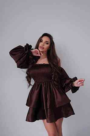 Женское привлекательное стильное праздничное платье королевский атлас шоколад Одесса