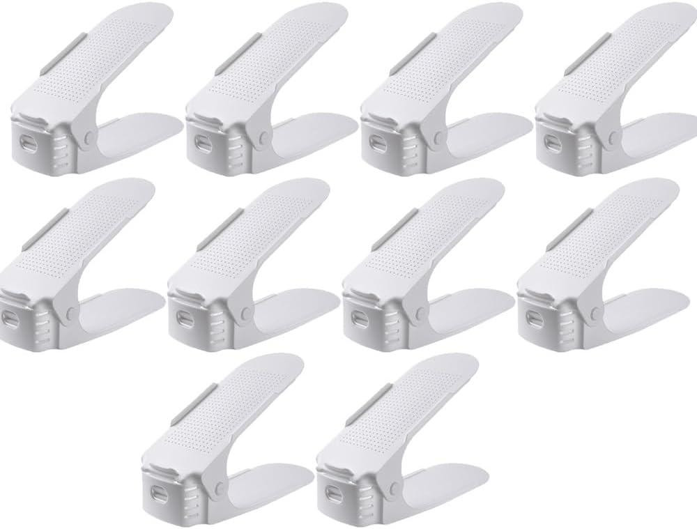 Органайзер для обуви 10 шт Белый Регулируемый двойной стеллаж 50% экономия места пластиковый Киев - изображение 1