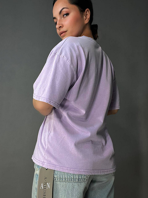 Футболка женская A-N 27039 вареная тай-дай оверсайз хлопок с надписью, сиреневый, one size Киев - изображение 4