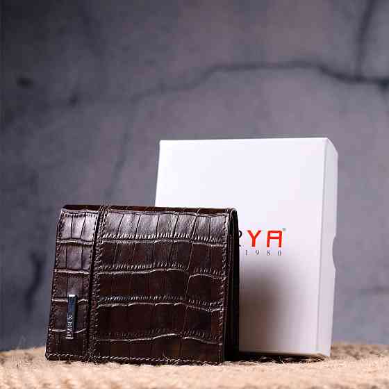 Стильное портмоне для мужчин из натуральной кожи с тиснением под крокодила KARYA 21324 Коричневый Киев