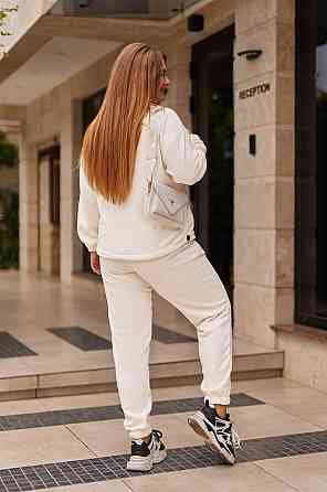 Женский теплый прогулочный костюм двойка: кофта и штаны флис двусторонний Молочный, 54/56 Одесса