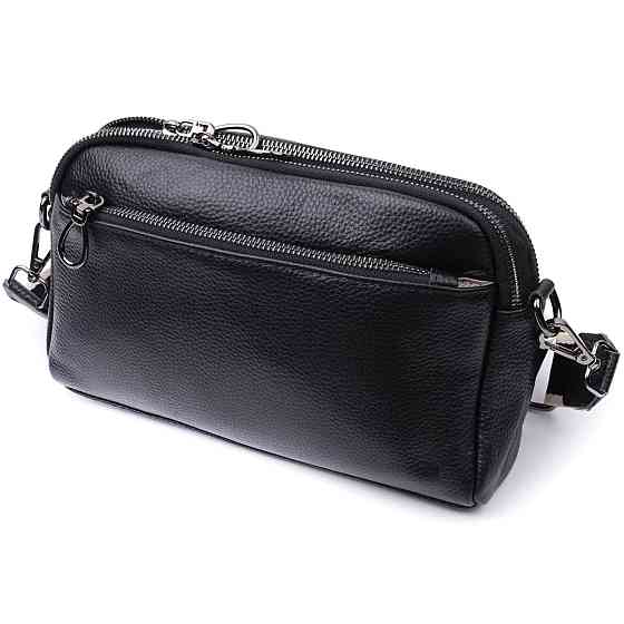 Прямокутна сумка жіноча з кишенями із натуральної шкіри Vintage 22597 Чорна Київ