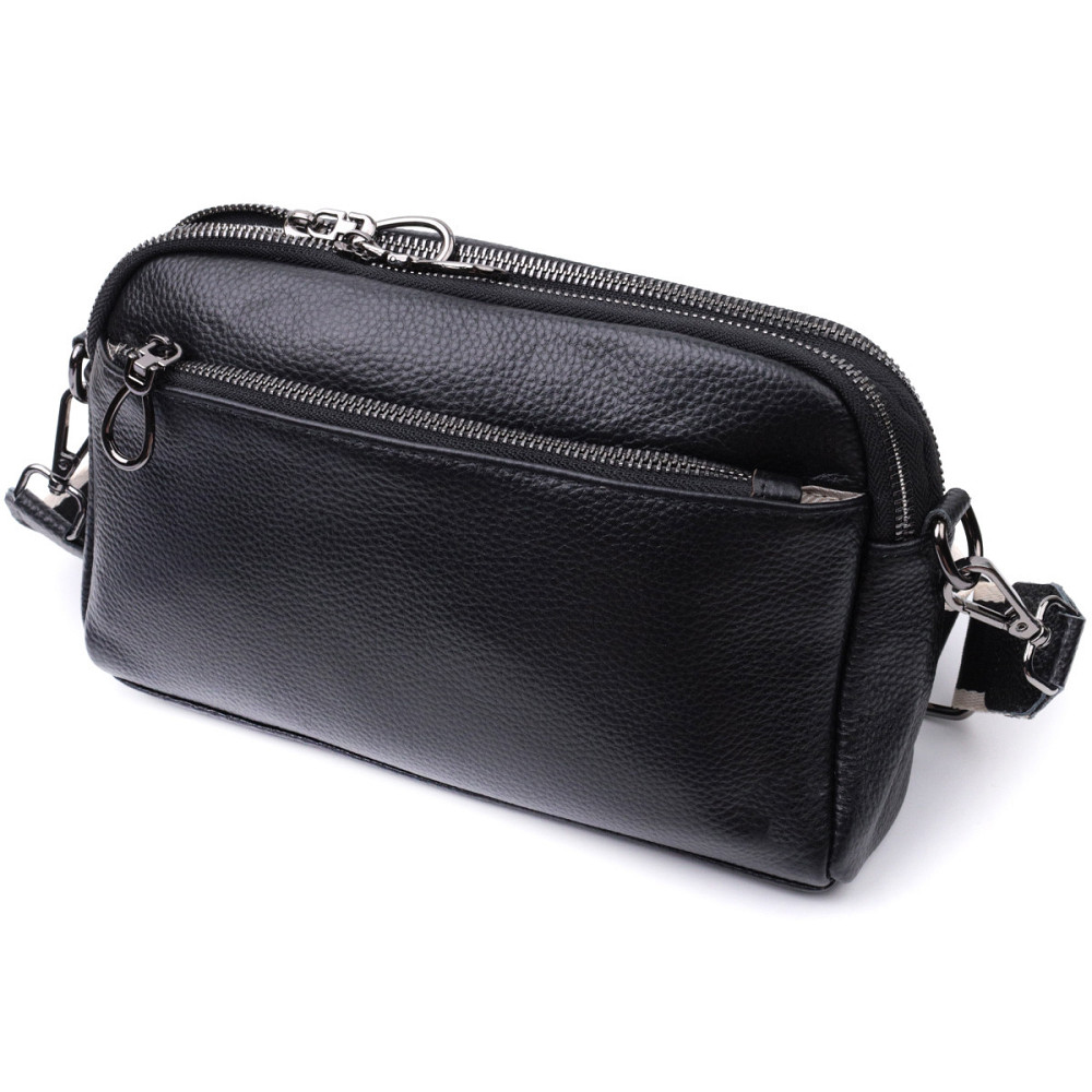 Прямоугольная женская сумка с карманами из натуральной кожи Vintage 22597 Черная Киев - изображение 2