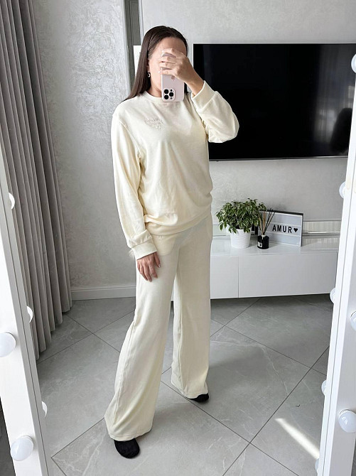 Женский стильный универсальный костюм двойка  хлопковый велюр Молочный, 46 Одесса - изображение 3