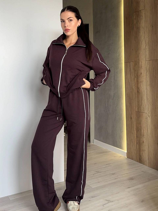 Жіночий стильний повсякденний костюм двойка двонитка Шоколад, 42/44 Одеса - фото 2