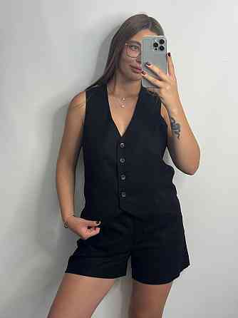 Лляний костюм-трійка в класичному стилі Чорний M-L Харків