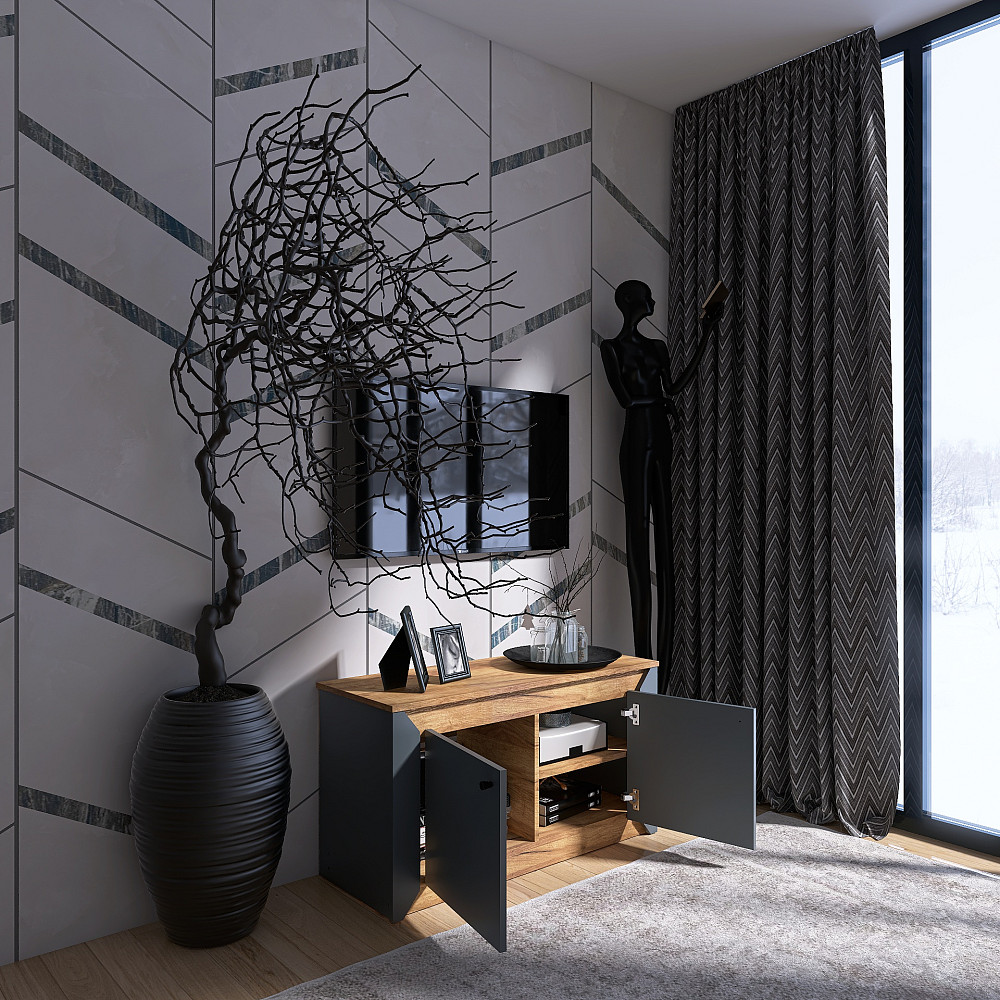 Тумба 2-х дверная закритая Эверест Нордик-980 98х38х53 см Графит + Дуб крафт золотой (DTM-5526) Львов - изображение 6