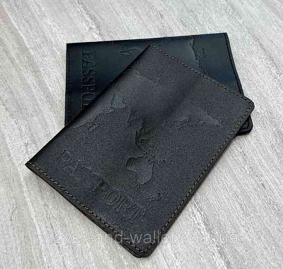 Коричневая обложка на паспорт карта мира из гладкой кожи ST Leather Киев