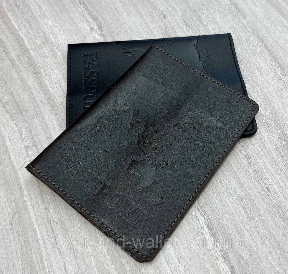 Коричневая обложка на паспорт карта мира из гладкой кожи ST Leather Киев - изображение 1