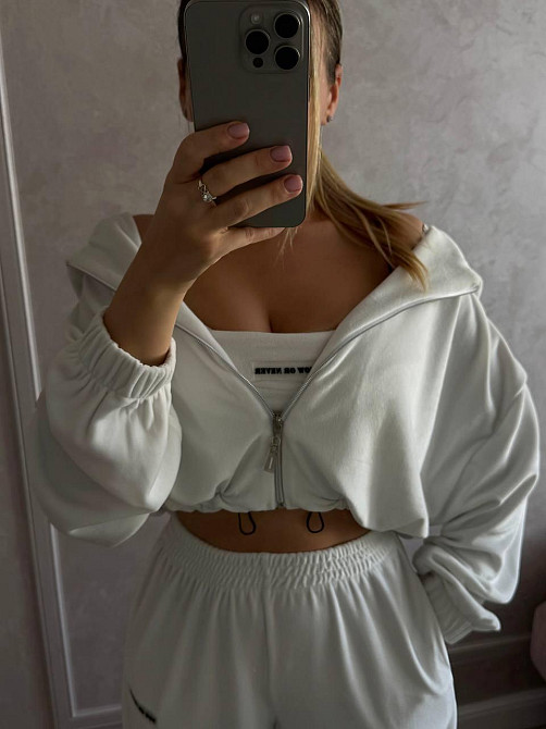 Женский повседневный стильный костюм тройка велюр Белый Одесса - изображение 2