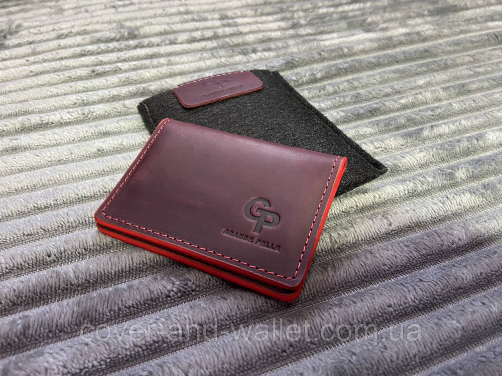 Бордова обкладинка на права та ID-паспорт ручної роботи з натуральної шкіри Grande Pelle Київ - фото 3