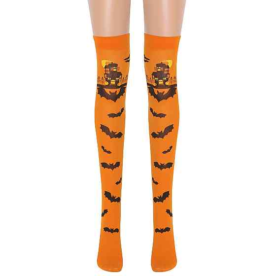Чулки для Хэллоуина Летучие мыши one size оранжево-черный Киев