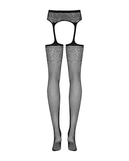 Сітчасті панчохи-стокінги з квітковим малюнком Obsessive Garter stockings S207 XL/XL, чорні, імітаці Львів - фото 6